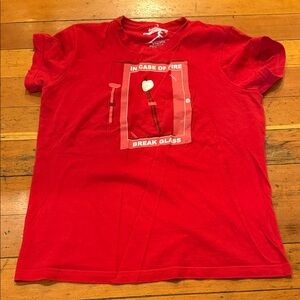 Threadless Red Women’s Graphic Tee – “In Case of Fire, Break Glass” Design